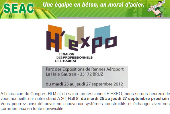 SEAC vous donne rendez-vous à H'EXPO du mardi 25 au jeudi 27 septembre prochain